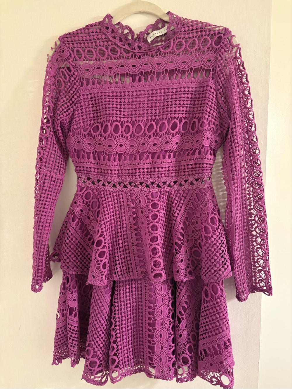 Endless Rose Violet Crochet Lace Long-Sleeve Peplum Dress